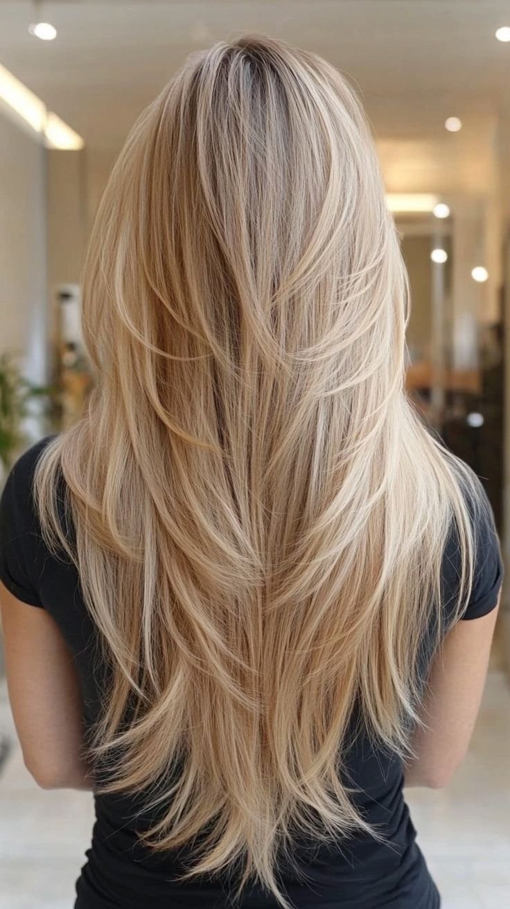 Long blonde hair with layers for thick hair